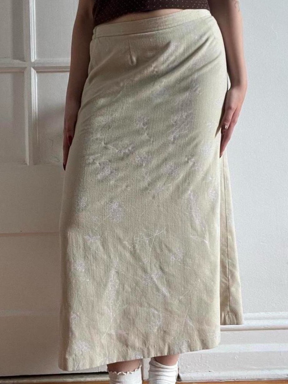 Size 12p Vintage Tradition Petite Beige Floral Patterned Maxi Skirt